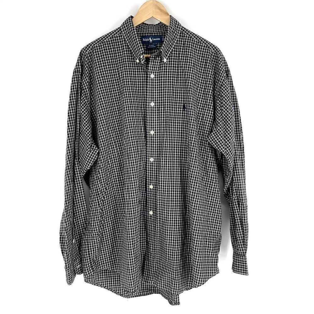 Ralph Lauren Shirt Size XL Mens Navy Green Blake Long Sleeve Button Up Plaid